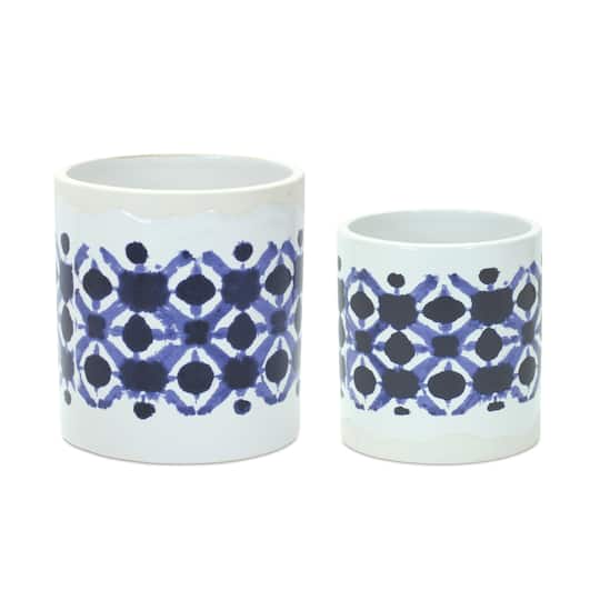Abstract Tie-Dye Print Ceramic Pot Set By Melrose in White/Blue | Michaels®